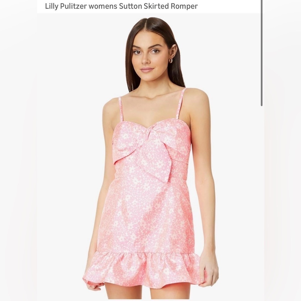 Lilly Pulitzer women’s Sutton Skirted Romper - Roxie Pink Baby blues Jacquard